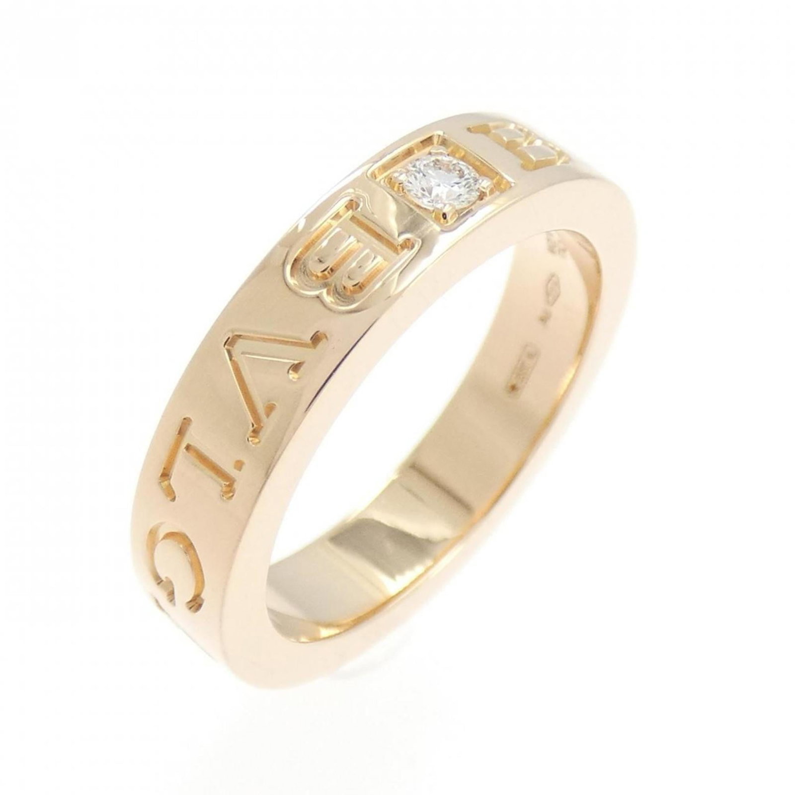 Bvlgari 18K Pink Gold Band Ring: Bvlgari 18K Pink Gold Band Ring Bvlgari 18K Pink Gold Band Ring for Women, size 4, featuring a diamond; in very good used condition with some traces of usage. Item Specifics: Brand: Bvlgari Type: Band