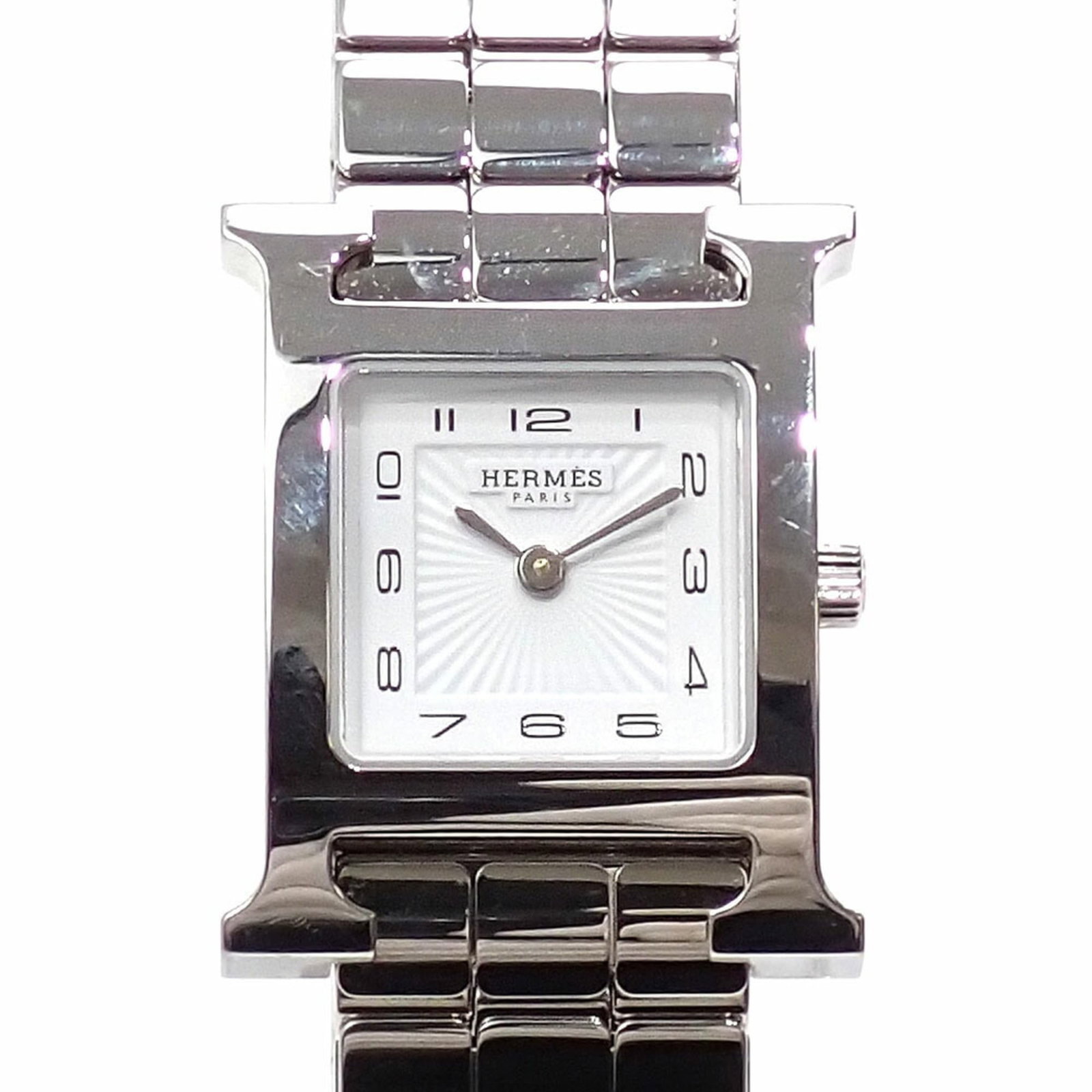 Wristwatch Hermes: Wristwatch Hermes Hermes wristwatch for women, featuring a stainless steel case and band, white dial, 21mm case diameter, in like new condition. Item Specifics: Brand: Hermes Type: Wristwatch Gender: