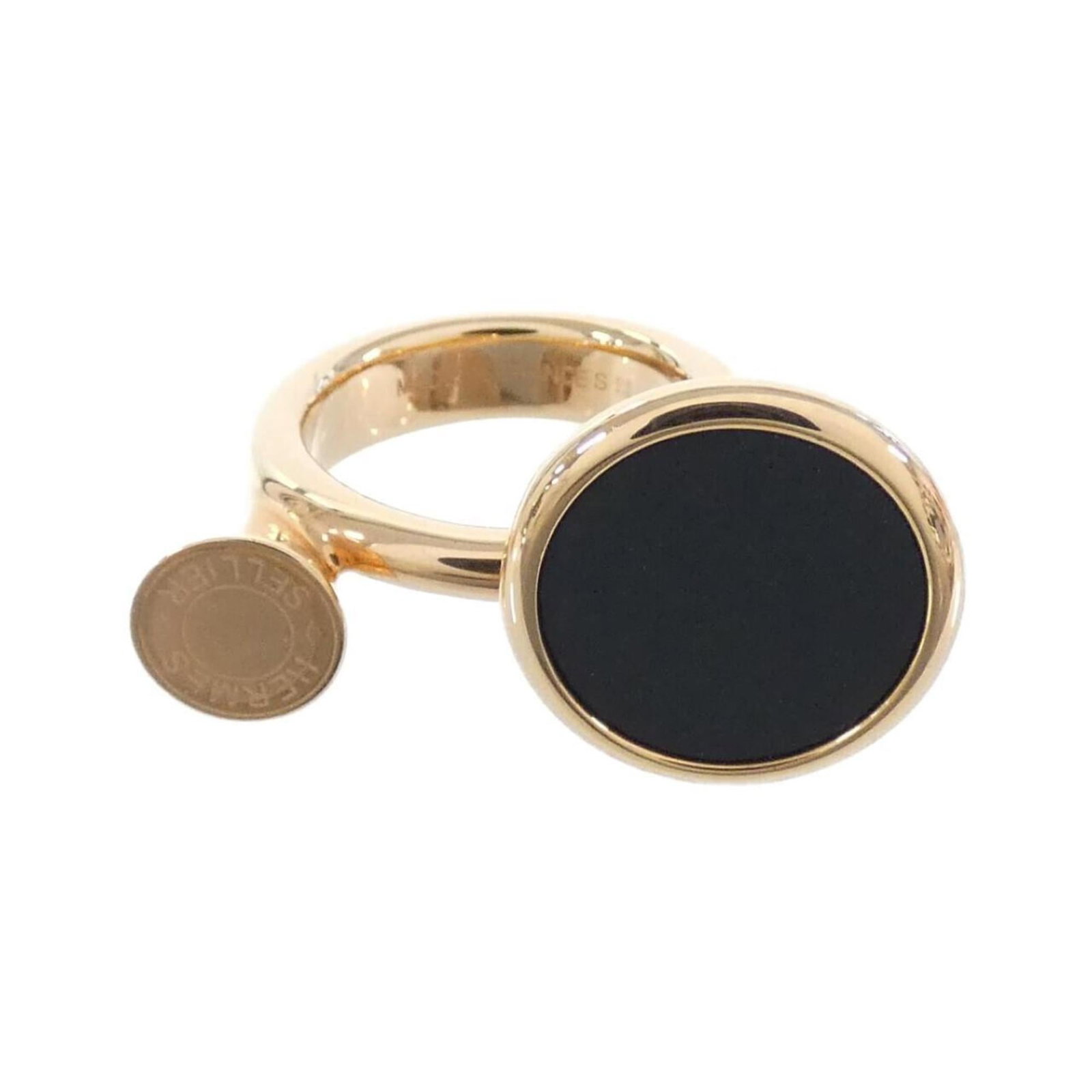 Swift Leather Band Ring Hermes: Swift Leather Band Ring Hermes Hermes Swift Leather Band Ring in green and rose gold, size US 6.5, suitable for both men and women. Used condition shows minor traces of wear. Item Specifics: Brand: