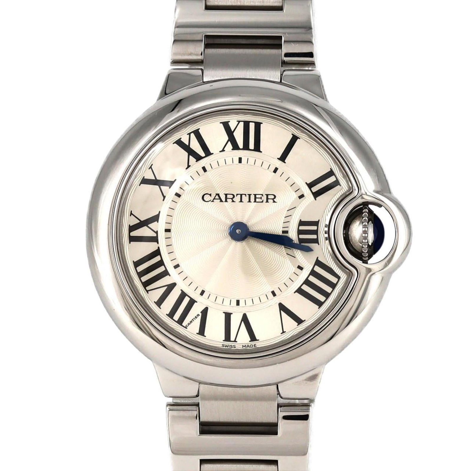 Wristwatch Cartier: Wristwatch Cartier Cartier wristwatch for women, featuring a stainless steel case and band, blue color, with a case diameter of 33mm, in used (good) condition. Item Specifics: Brand: Cartier Type: Wri