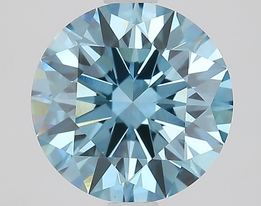 Loose Lab Diamond 2.09ct Fancy Vivid Blue VS1 - IGI Round Ideal: Loose Lab Diamond 2.09ct Fancy Vivid Blue VS1 - IGI Round Ideal Loose IGI-certified oval-shaped diamond weighing 2.09ct with a Fancy Vivid Blue color and VS1 clarity, lab-grown. The diamond has excell