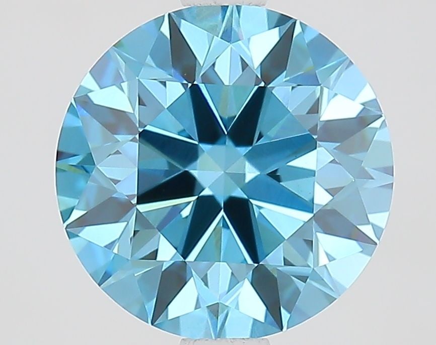 Loose Lab Diamond IGI Round 2.18ct Fancy Vivid Blue VVS2 - Ideal: Loose Lab Diamond IGI Round 2.18ct Fancy Vivid Blue VVS2 - Ideal Loose lab-grown diamond weighing 2.18 ct, cut in a round shape with fancy vivid blue color and VVS2 clarity, certified by IGI. The diam