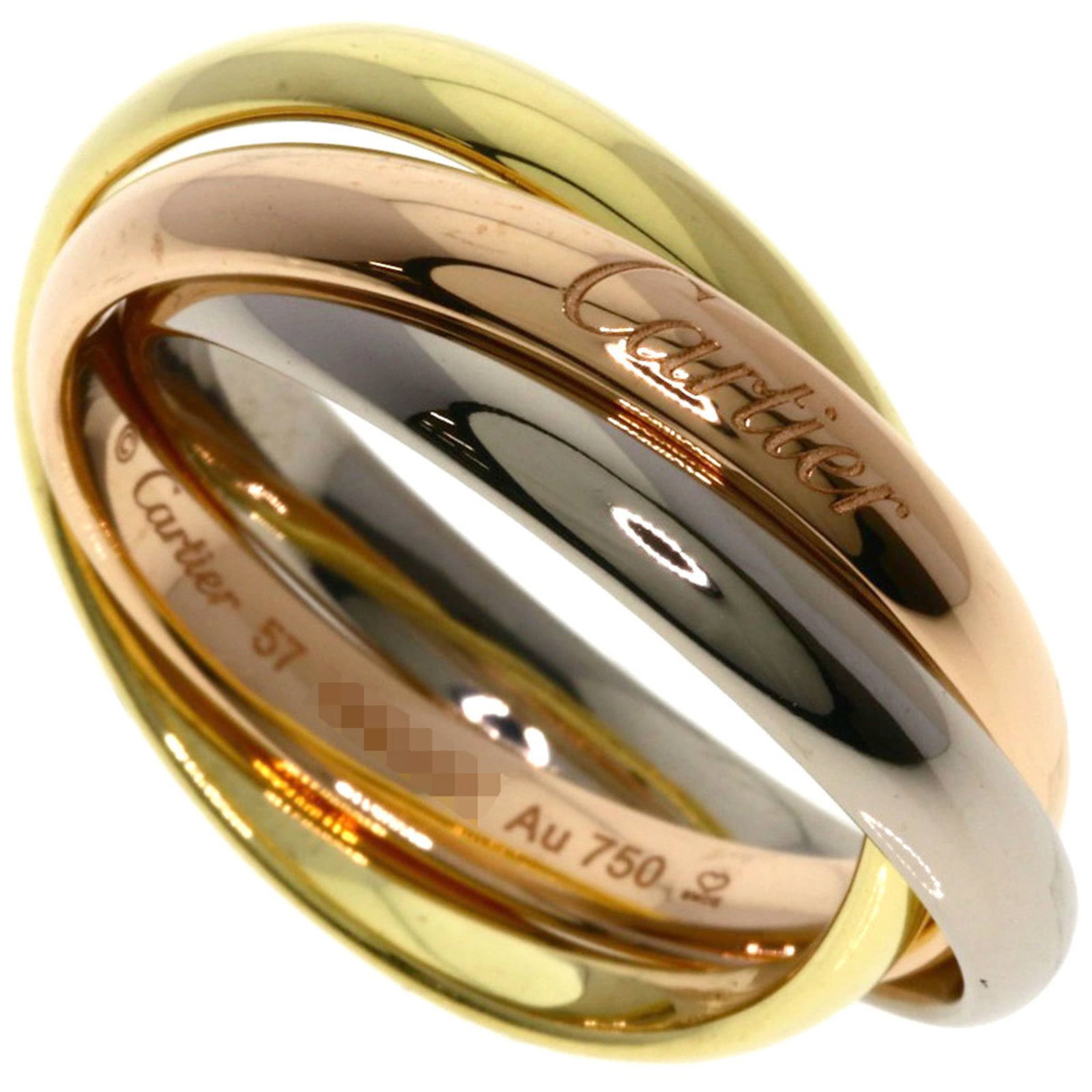 Cartier Band Ring, Pink Gold (18K), White Gold (18K), Yellow Gold (18K): Cartier Band Ring, Pink Gold (18K), White Gold (18K), Yellow Gold (18K) Cartier band ring made of 18K pink, white, and yellow gold, size 8.5, 3mm width, weighing 11g, in very good used condition. Item
