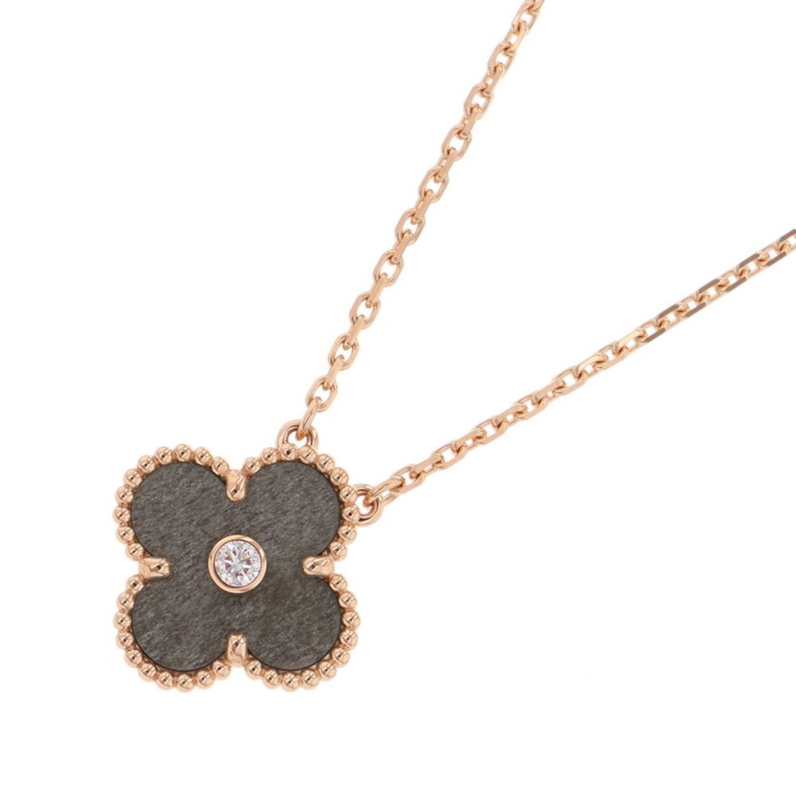 Van Cleef & Arpels Alhambra Necklace Silver Obsidian, One Diamond, 18KPG, 2023 Edition (1 of 10)