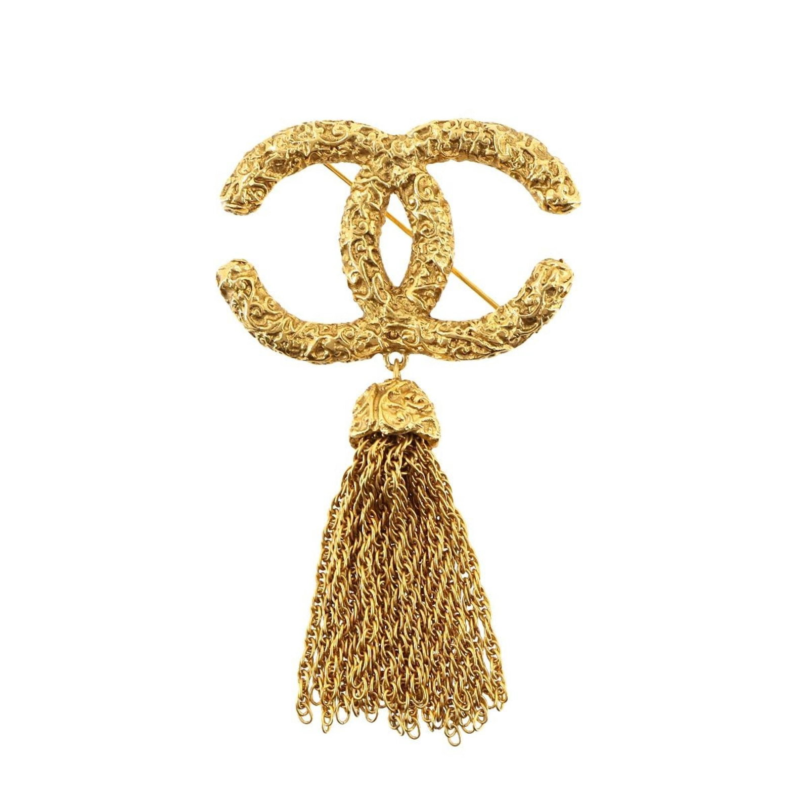 Brooch Chanel: Brooch Chanel Chanel Brooch in gold, measuring 8.5cm x 5.3cm, in very good used condition with minimal traces of wear. Item Specifics: Brand: Chanel Type: Brooch Gender: Women Color: Gold Size (Hxwxd)