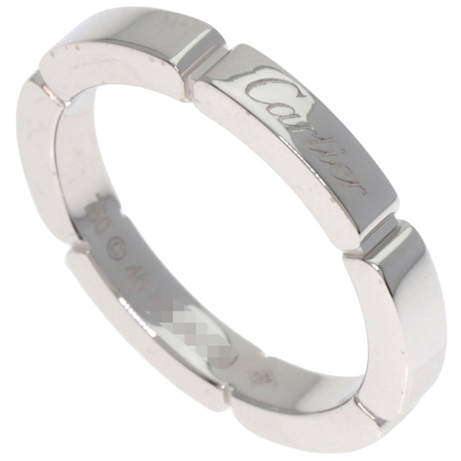 White Gold Cartier Band Ring (18K): White Gold Cartier Band Ring (18K) This 18K white gold band ring from Cartier is designed for women and is a size 3.5. It is in very good used condition with minimal signs of wear. Item Specifics: Bra