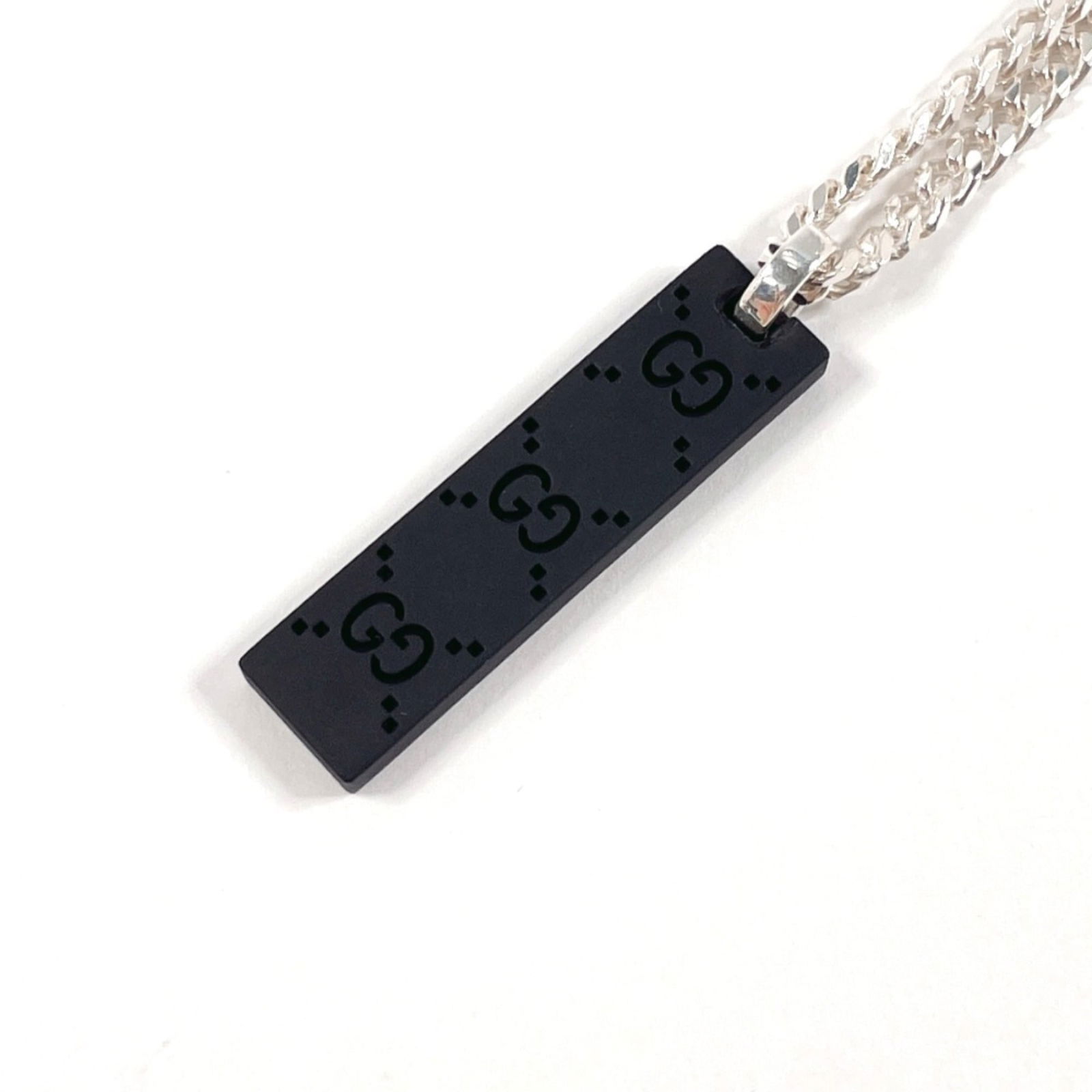 GUCCI GG Tag Chain Necklace Silver 925/ Leather for Men (1 of 7)