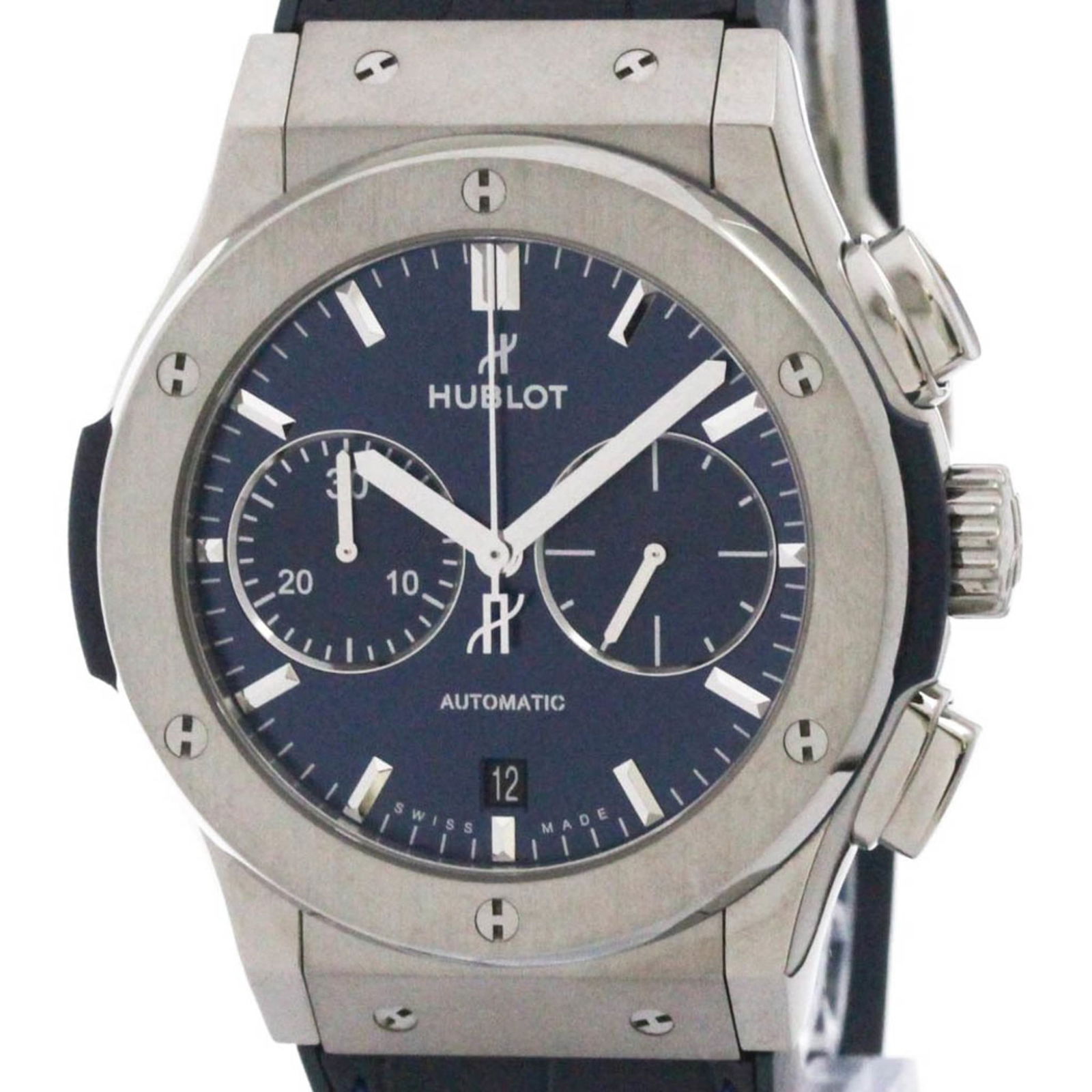 Wristwatch Hublot: Wristwatch Hublot Hublot sports wristwatch for men, case made of titanium, leather band, blue dial, 45mm case diameter, used condition (very good) with minor traces of usage. Item Specifics: Brand: