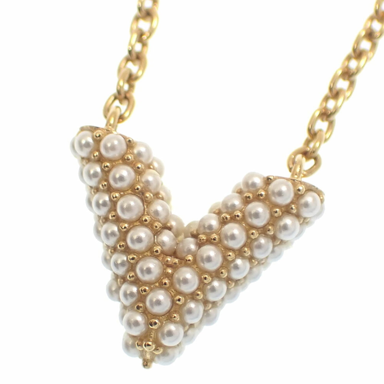 Louis Vuitton Collier Essential V Pearl Necklace, Women's, M68358, Gold-Colored (1 of 8)