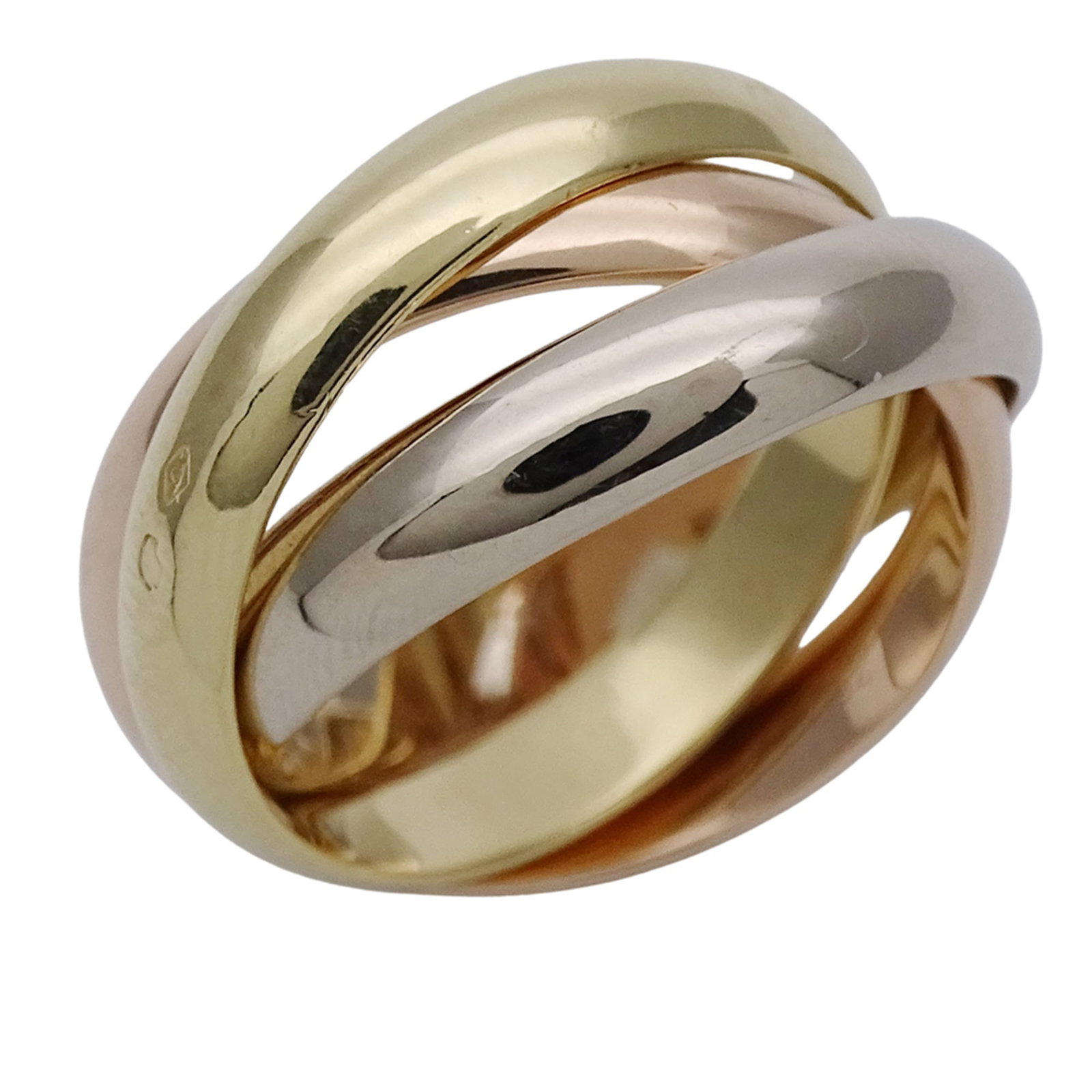 Cartier Band Ring, Pink Gold (18K), White Gold (18K), Yellow Gold (18K): Cartier Band Ring, Pink Gold (18K), White Gold (18K), Yellow Gold (18K) A Cartier band ring crafted from 18K pink, white, and yellow gold, in size 54 (US size 7), showing acceptable signs of wear. Ite
