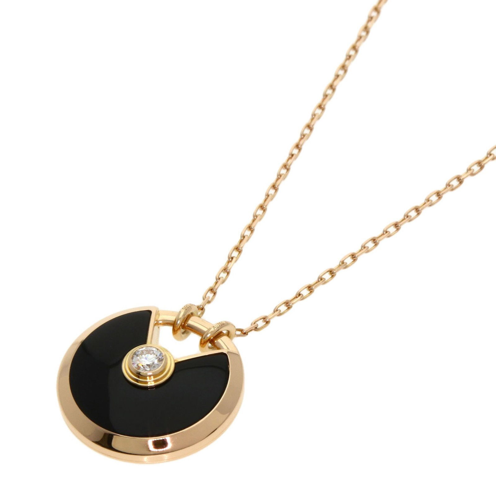 18K Pink Gold Cartier Amulet Necklace with Onyx and Diamond for Women (1 of 6)