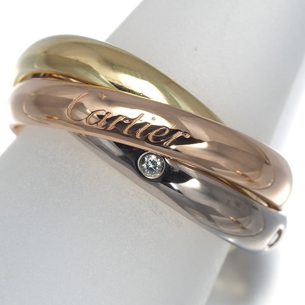 Cartier 18K Trinity Ring Diamond Classic 5P Eu53 Yg/ Wg/ Rg (1 of 4)