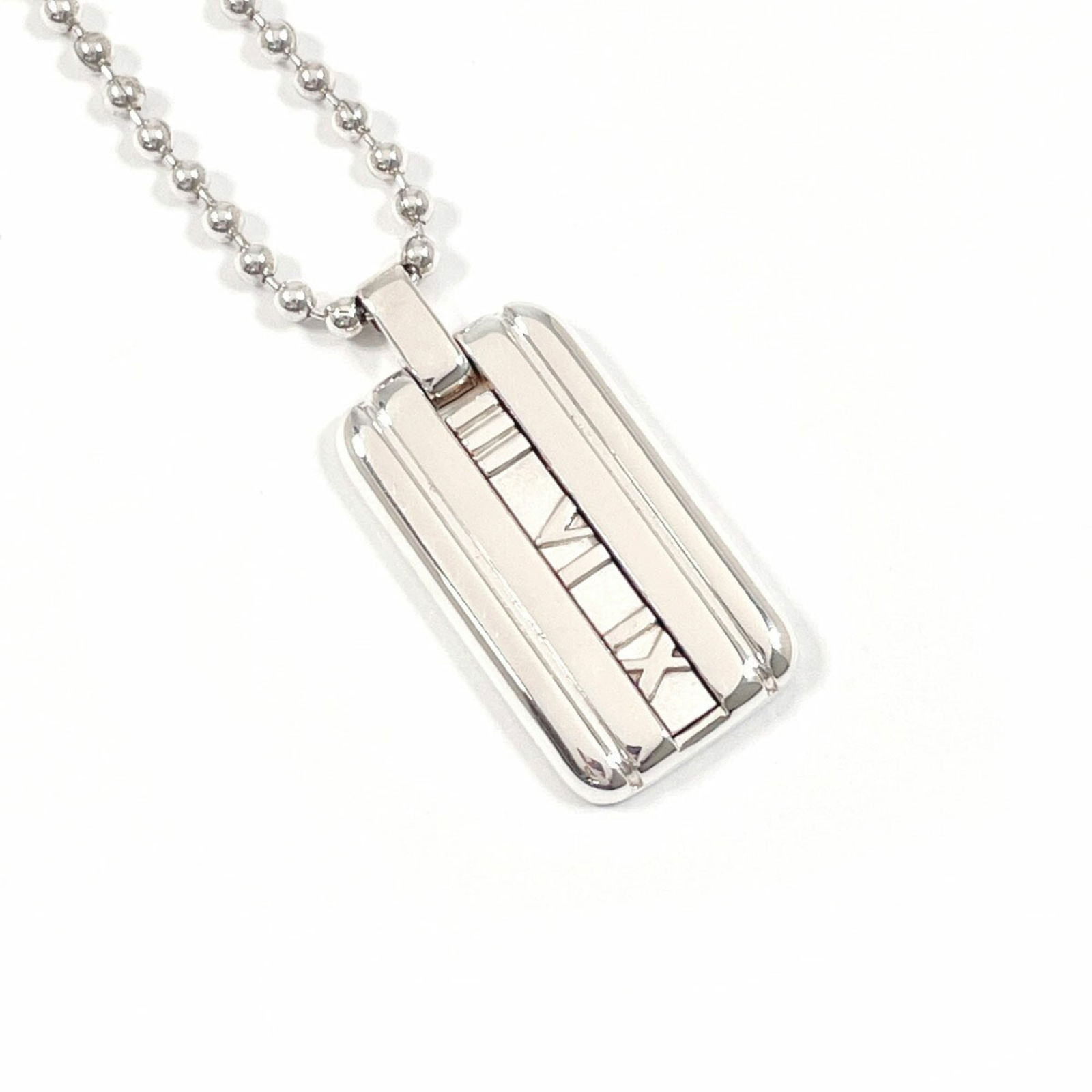 Tiffany & Co. Atlas Plate Ball Chain Necklace, 925 Sterling Silver, Unisex (1 of 9)