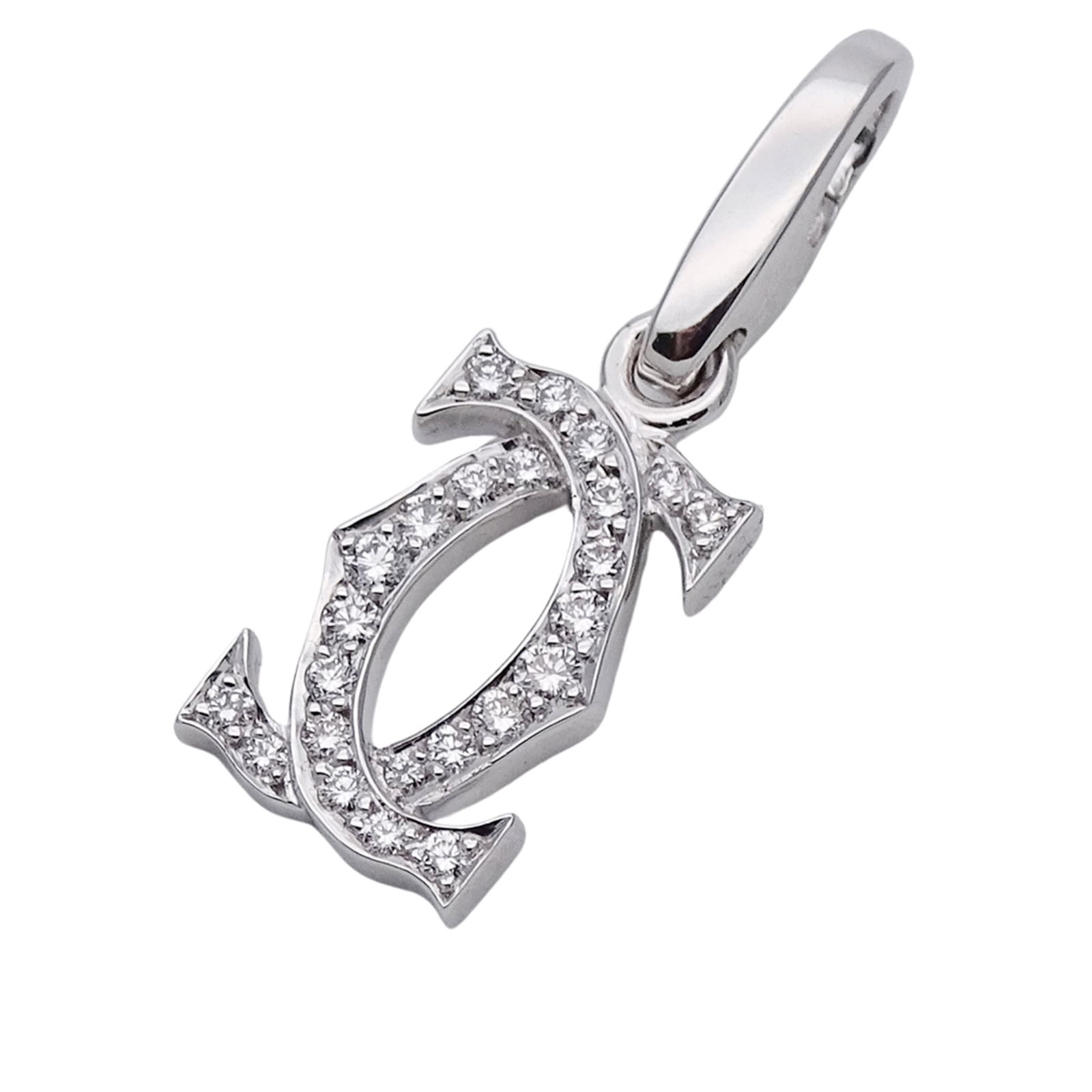 polished. - Cartier pendant top for women and men - brand charm - 750WG diamond 2C white gold: polished. - Cartier pendant top for women and men - brand charm - 750WG diamond 2C white gold Cartier pendant charm in 18K white gold with diamond, size 25mm x 8.4mm, suitable for both men and women,