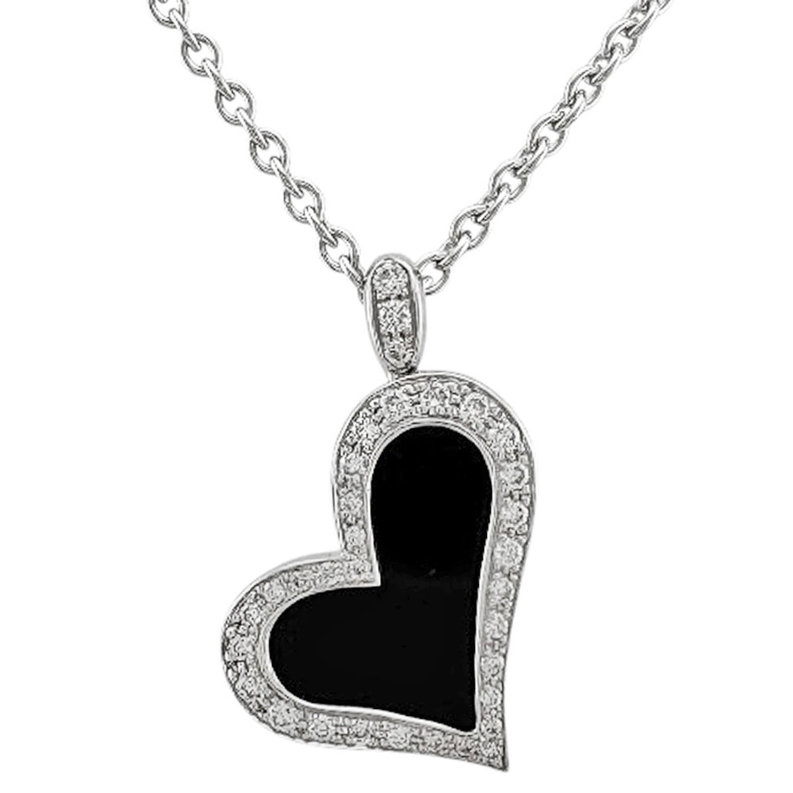 Piaget Limelight Necklace Diamonds Onyx for Women, PIAGET Heart: Piaget Limelight Necklace Diamonds Onyx for Women, PIAGET Heart This Piaget Limelight necklace for women is crafted from 18K white gold and features diamonds and onyx, in excellent condition. Item Spe