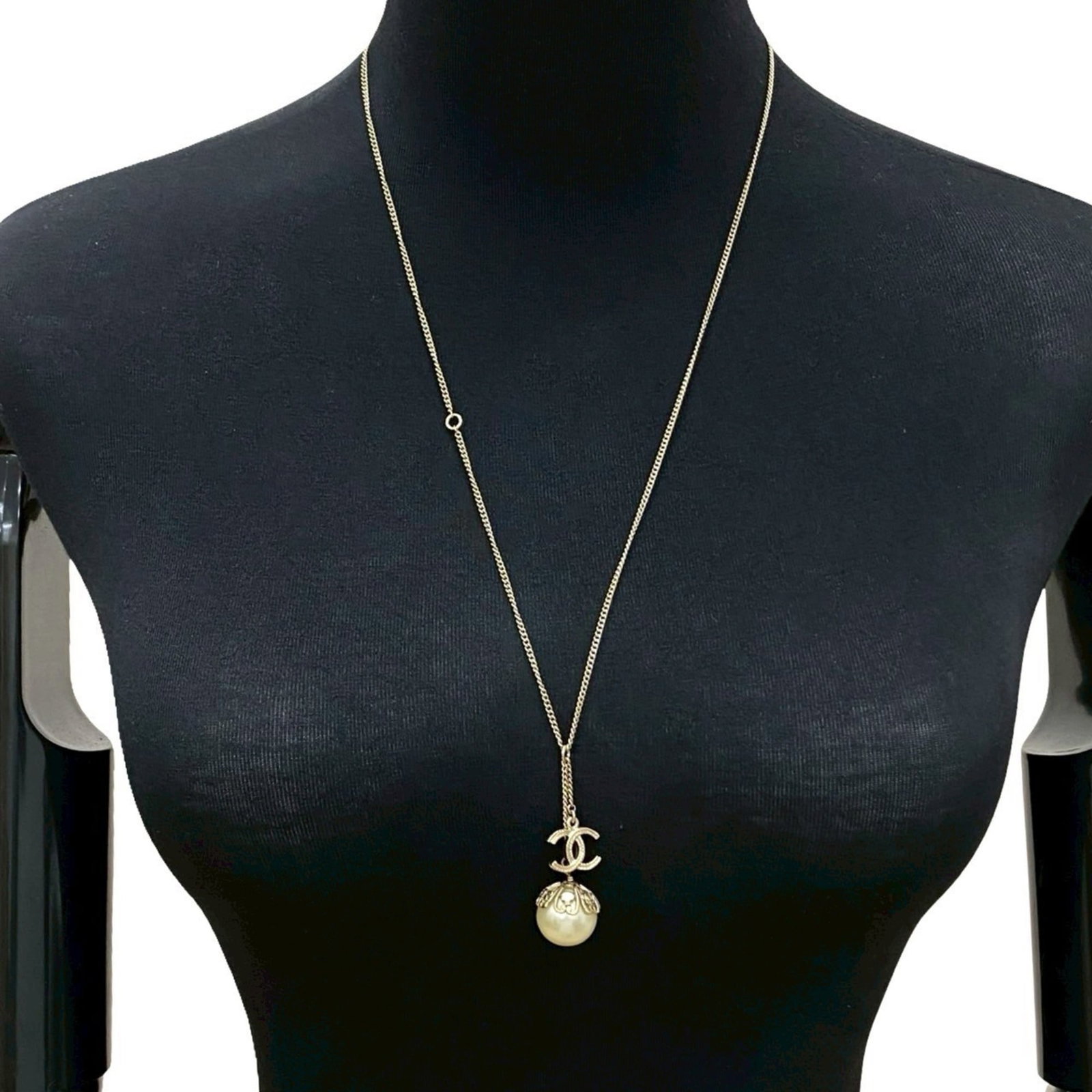 CHANEL Coco Mark GP Gold Fake Pearl Necklace Choker Pendant 87989 (1 of 4)
