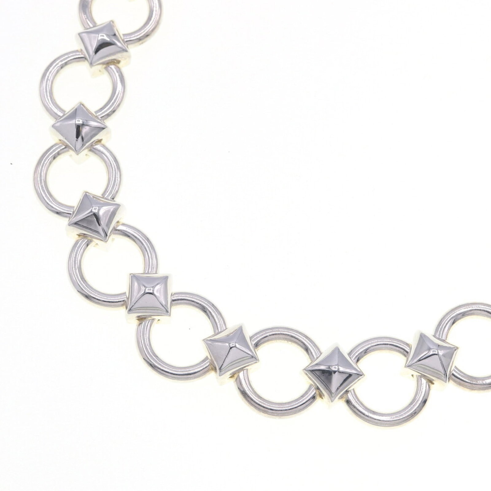 Hermes Lancelot SV Sterling Silver 925 Pendant Necklace, Women's, Pyramid Medor Studs, Double (1 of 9)