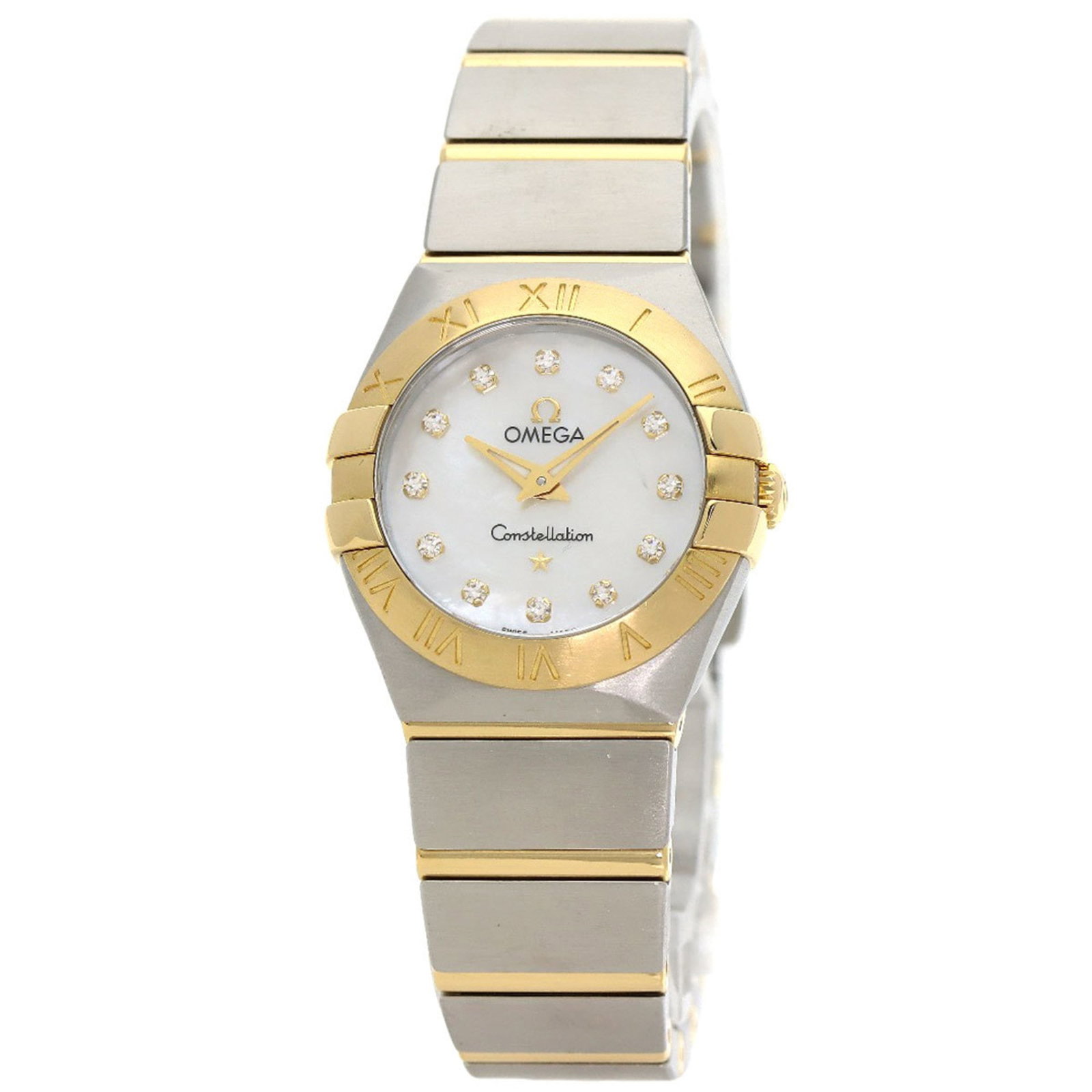 Wristwatch Omega: Wristwatch Omega Omega women's wristwatch with an analog display, featuring a stainless steel and 18K yellow gold band, 25mm case diameter, in very good used condition. Item Specifics: Brand: Omega Ty