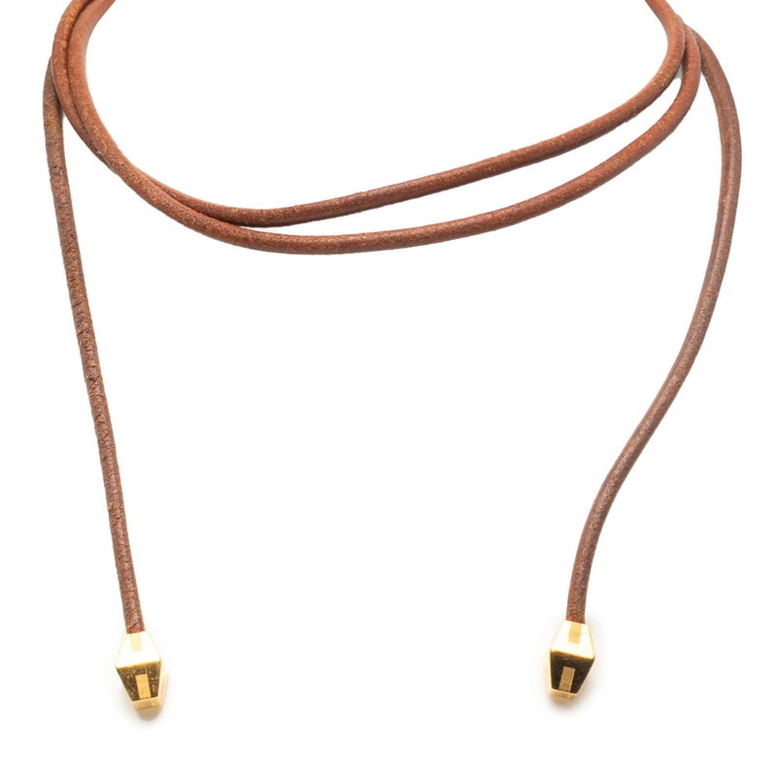 Hermes Lanier Necklace in Gold and Brown Plated Leather for Women: Hermes Lanier Necklace in Gold and Brown Plated Leather for Women Hermes necklace for women made of gold-plated metal and leather, in brown and gold, with a neck circumference of 120 cm, in good used