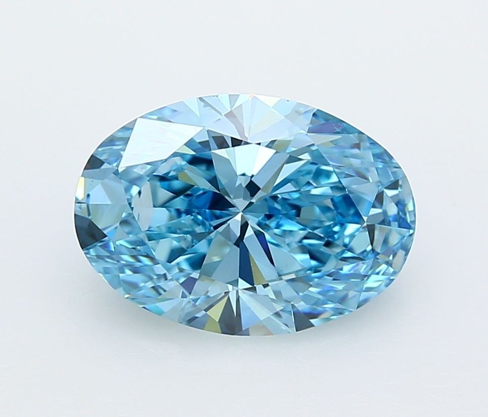 Loose Lab Diamond IGI Oval 4.24ct Fancy Vivid Blue VVS2: Loose Lab Diamond IGI Oval 4.24ct Fancy Vivid Blue VVS2 Loose lab-grown diamond weighing 4.24ct, featuring a fancy vivid blue color and VVS2 clarity, certified by IGI, with measurements of 12.88L x 9.