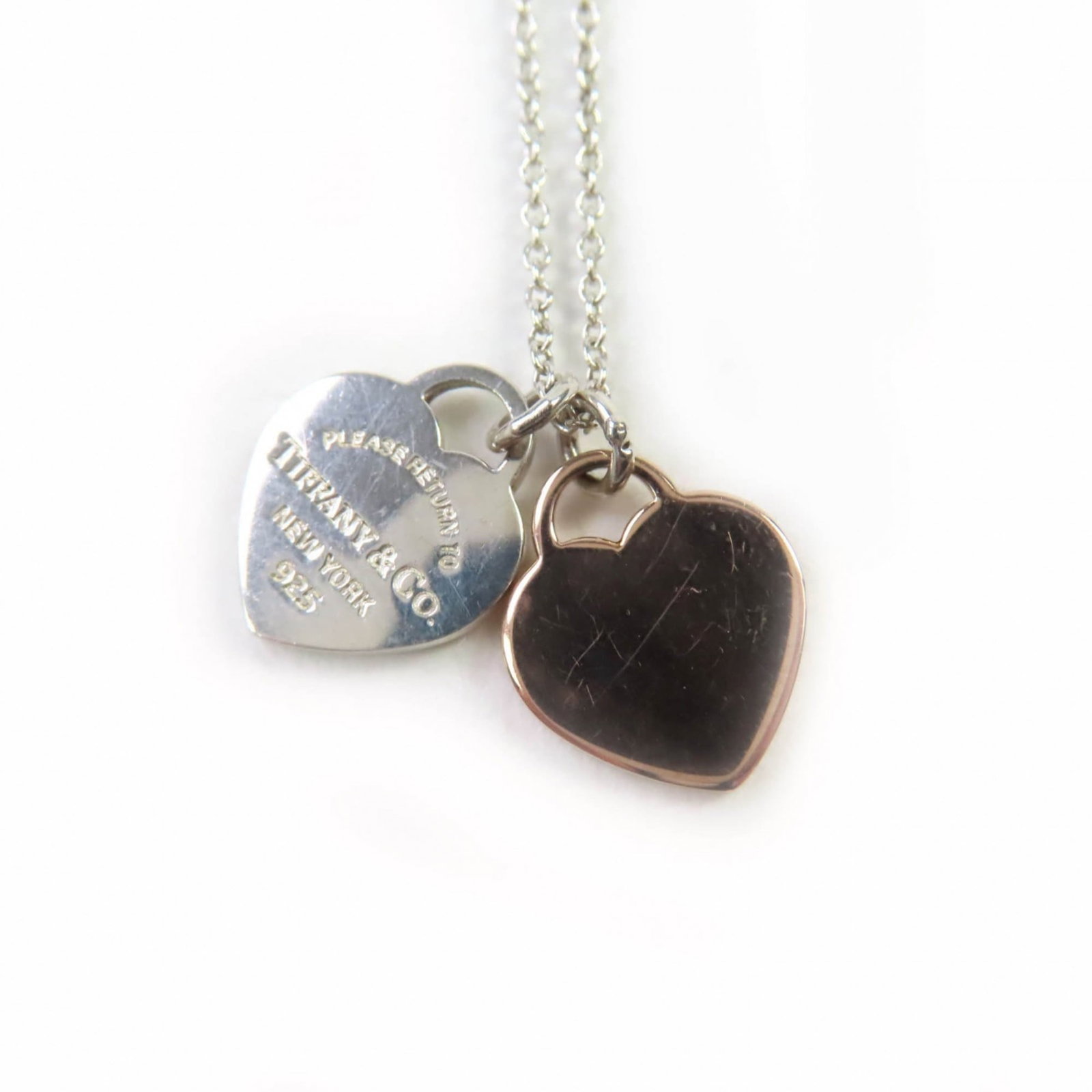 Women's - TIFFANY & Co. Return to Tiffany Double Heart Tag Pendant in AG925 Metal - Silver and Pink (1 of 8)