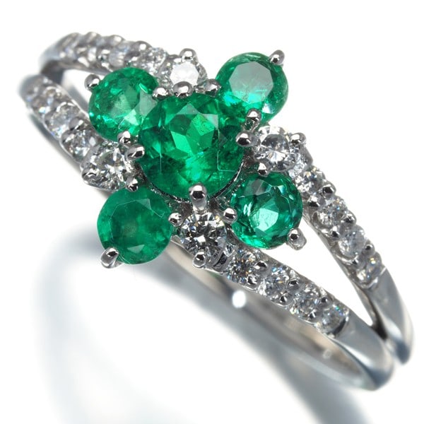 Emerald 0.65ct and Diamond 0.23ct Ring, 900 Platinum (1 of 5)