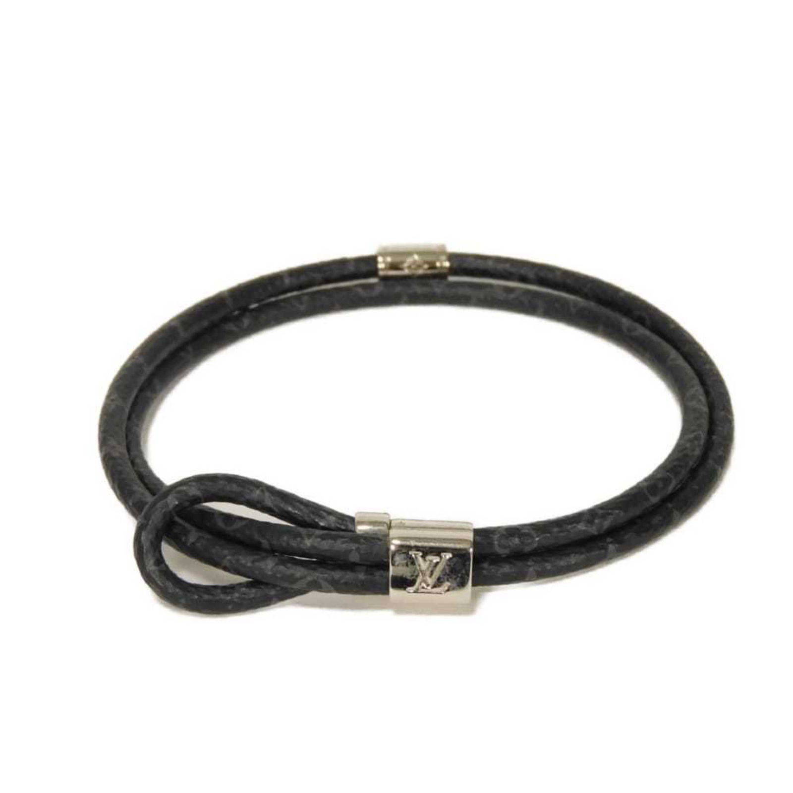 Louis Vuitton Monogram Eclipse Charm Bracelet, Ruthenium: Louis Vuitton Monogram Eclipse Charm Bracelet, Ruthenium Louis Vuitton men's charm bracelet made of Monogram Eclipse material and ruthenium, adjustable from 14cm to 22cm in length, in very good condit