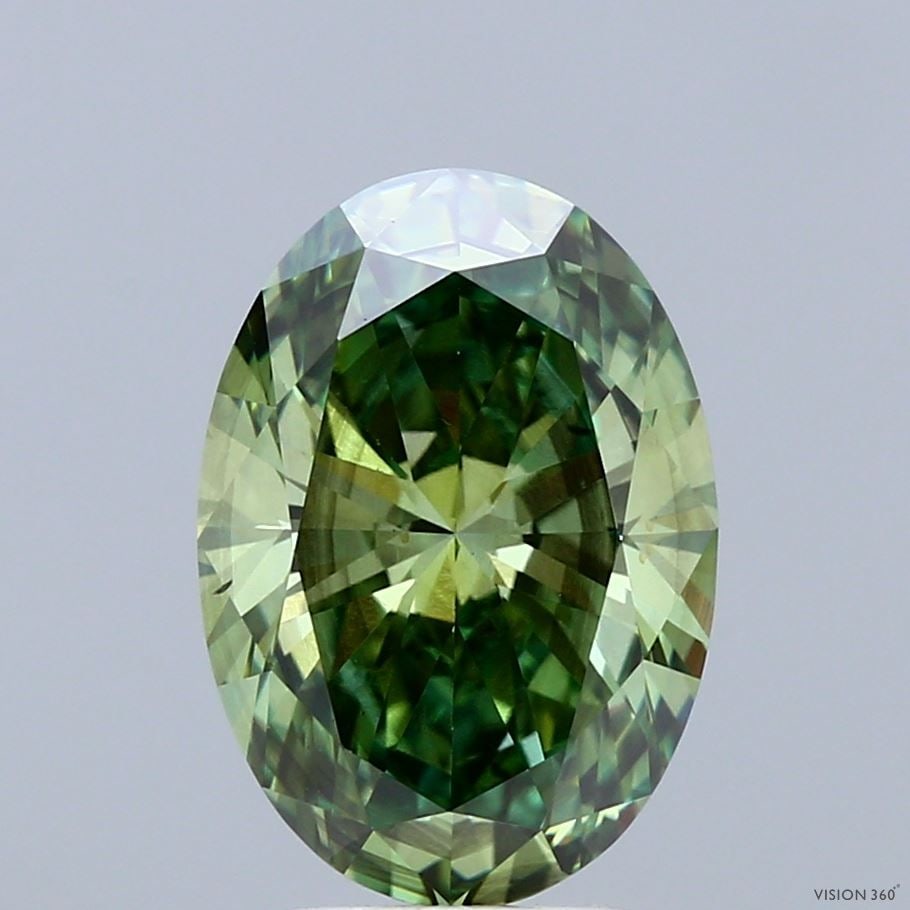 Loose Lab Diamond IGI Oval 3.19ct Fancy Vivid Green SI1: Loose Lab Diamond IGI Oval 3.19ct Fancy Vivid Green SI1 Loose lab diamond weighing 3.19ct, oval cut with fancy vivid green color and clarity SI1, featuring excellent polish and symmetry; certified by