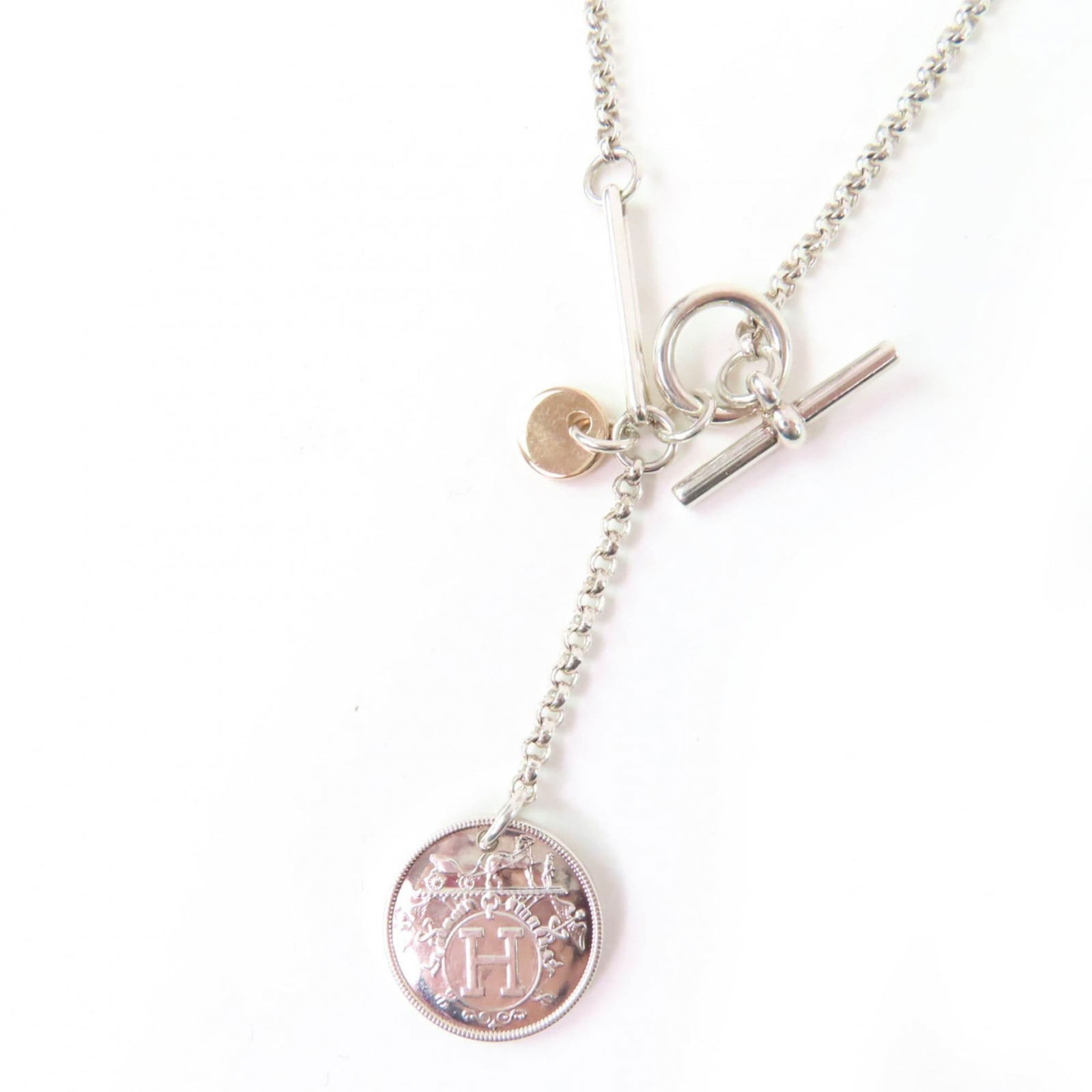 HERMES Ex Libris PM Necklace AG925 AU750 Silver Gold Pendant 8.4g Women's (1 of 10)