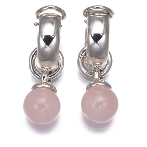 925 Tiffany&Co. Earrings Rose Quartz Door Knocker Ball 2Way Silver (1 of 5)