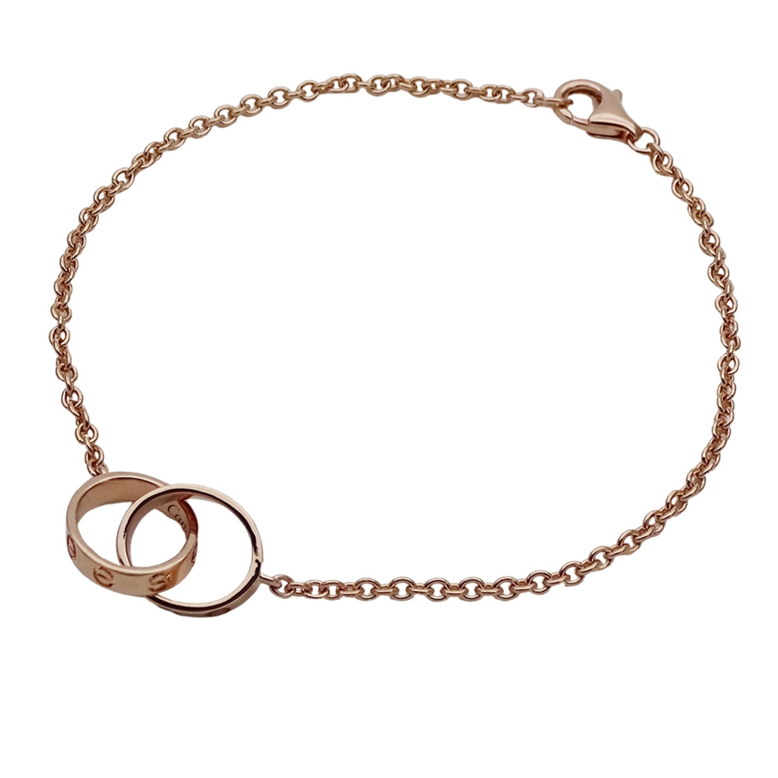 Cartier Pink Gold (18K) Charm Bracelet: Cartier Pink Gold (18K) Charm Bracelet Chanel G23C gold earrings featuring a rhinestone and shell design, made in France, measuring 17mm x 20mm, in mint used condition. Item Specifics: Brand: