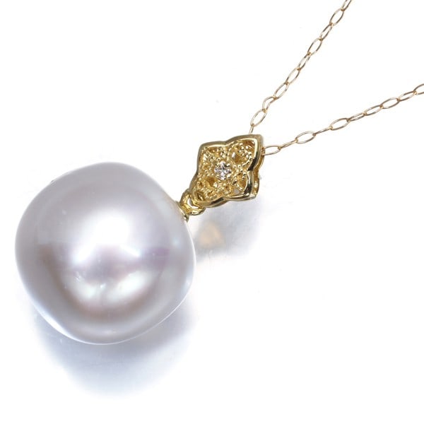 Necklace 18K 750 Yellow Gold, Pearl 13.5mm, Diamond 0.01ct (1 of 4)
