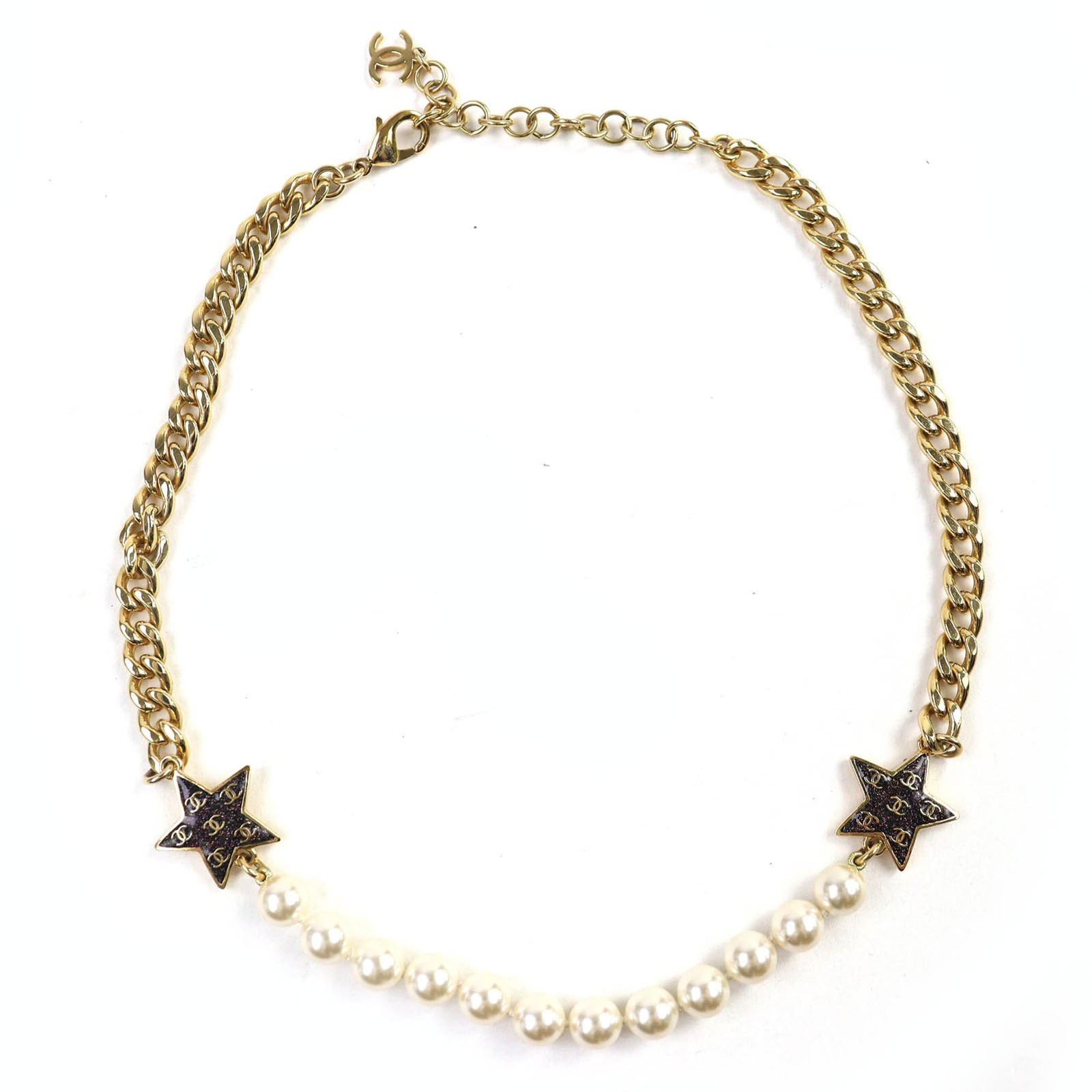 CHANEL C24C Coco Mark Star Glitter Pearl Choker Necklace, Gold & White, Made in Italy: CHANEL C24C Coco Mark Star Glitter Pearl Choker Necklace, Gold & White, Made in Italy This listing features CHANEL C24C Coco Mark Star Glitter Pearl Choker Necklace, Gold & White, Made in Italy. Item
