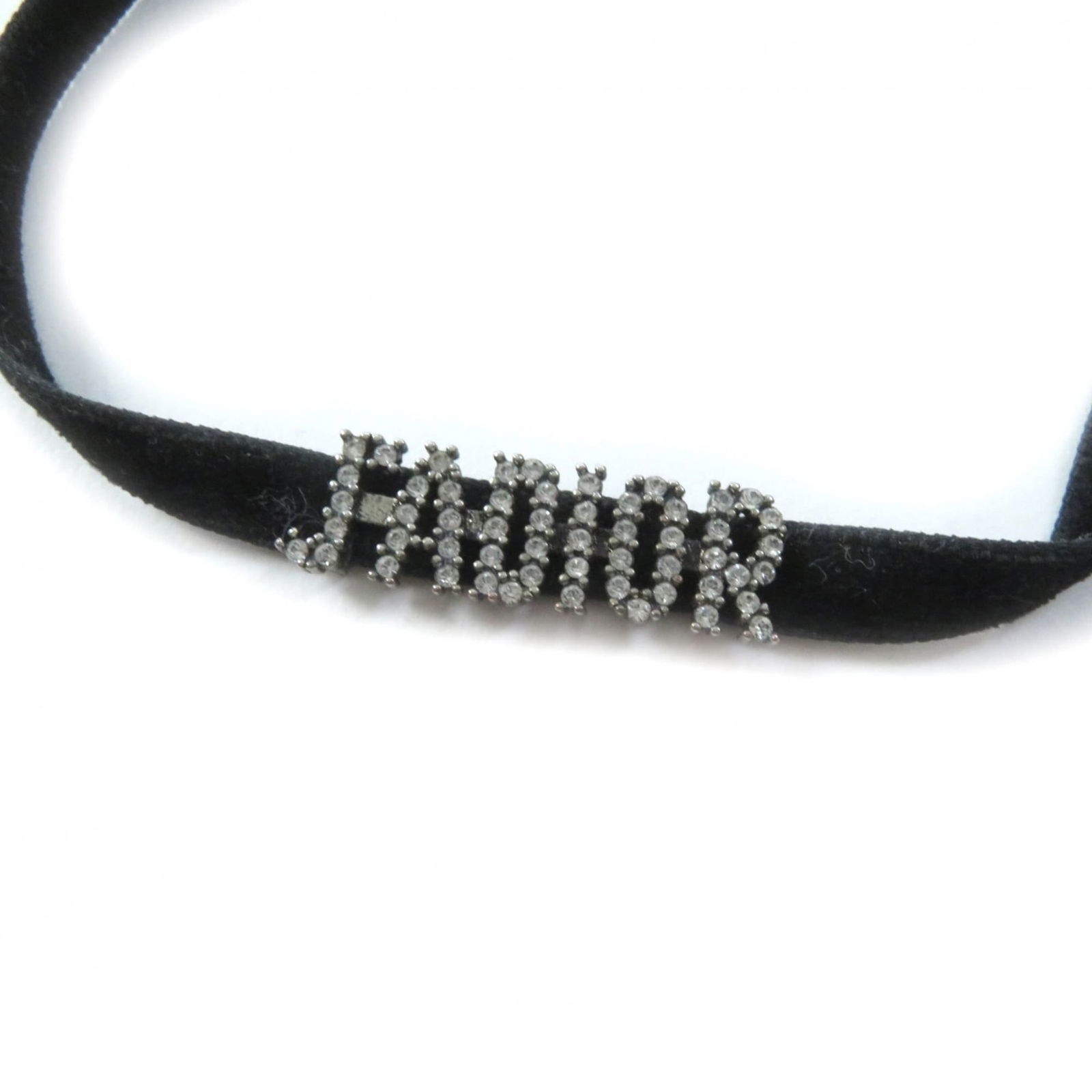 Women's - Christian Dior J'ADIOR Rhinestone Logo Velvet Choker with Hardware - Black and Silver (1 of 9)