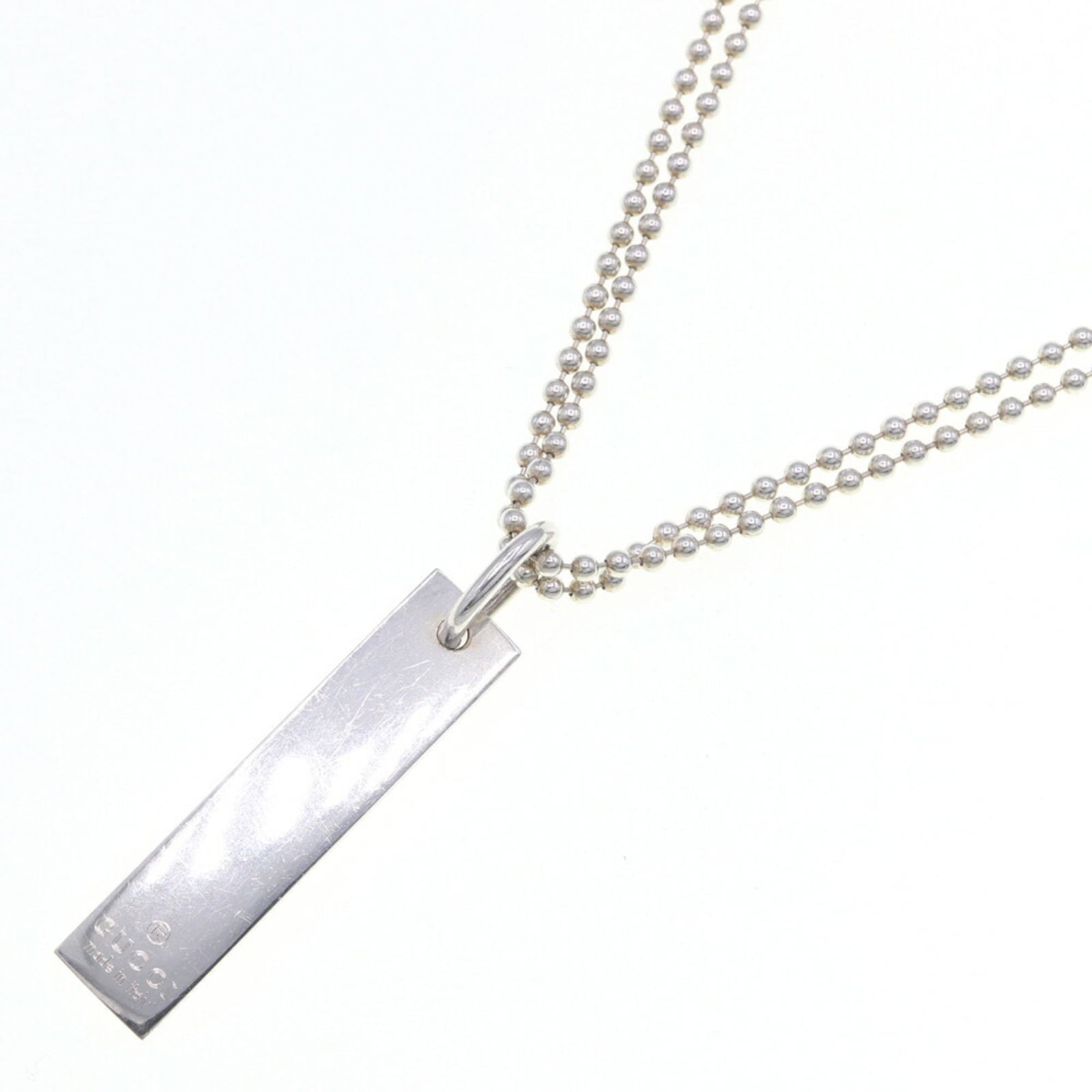 GUCCI Square Plate Necklace 010595 SV Sterling Silver 925 Double-Strand Ball Chain Pendant Choker: GUCCI Square Plate Necklace 010595 SV Sterling Silver 925 Double-Strand Ball Chain Pendant Choker for Men and Women This listing features GUCCI Square Plate Necklace 010595 SV Sterling Silver 925