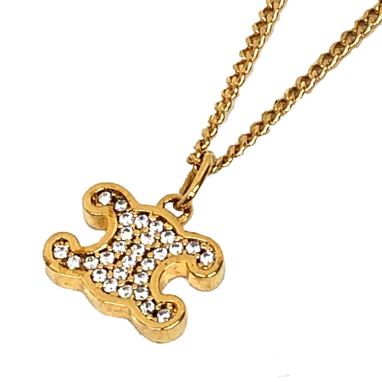 Gold CELINE Triomphe Rhinestone Necklace 460GB6BZI.35OR: Gold CELINE Triomphe Rhinestone Necklace 460GB6BZI.35OR This listing features Gold CELINE Triomphe Rhinestone Necklace 460GB6BZI.35OR. Item specifics are provided below. Item Specifics: Brand: Celine