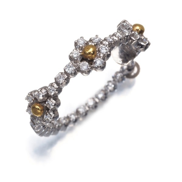 Pt900 Ponte Vecchio Single Earring Diamond 0.93Ct Flower 18K Yg/ Wg/ (1 of 5)