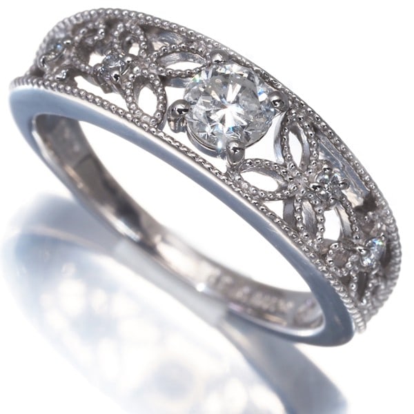 Platinum Diamond 0.30Ct/ 0.05Ct Openwork Milgrain Ring 900 (1 of 4)