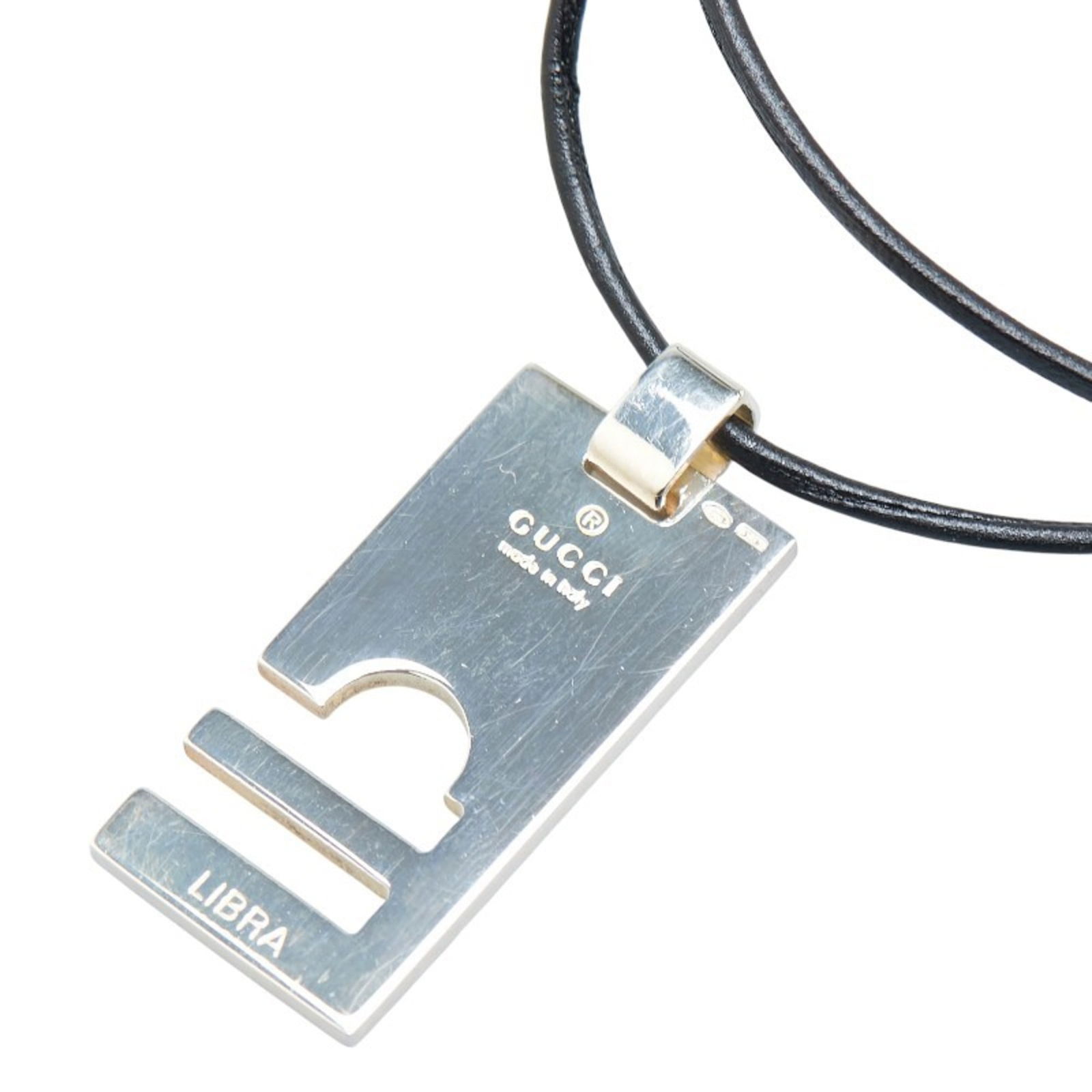 women. Gucci LIBRA necklace in silver and black SV925 with leather accents for (1 of 7)