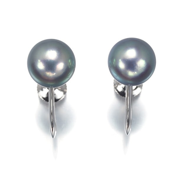 Gold Tasaki Earrings Gray Akoya Pearl 7.7Mm Solitaire 14K 585 White (1 of 4)