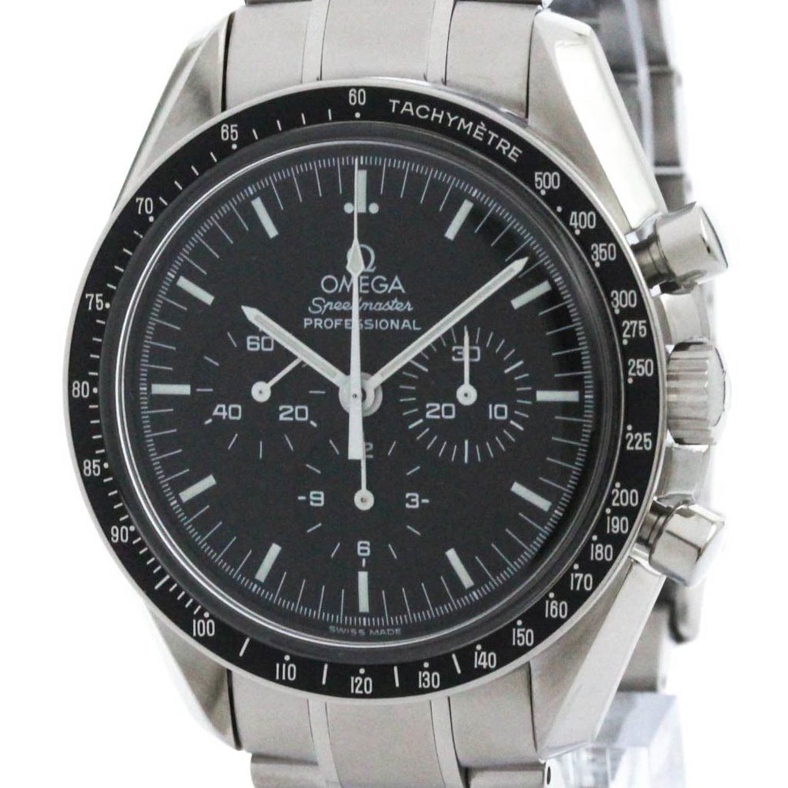 Wristwatch Omega: Wristwatch Omega Omega wristwatch for men, sport style, with a stainless steel case and band, featuring a black dial, 42mm case diameter, in very good used condition. Item Specifics: Brand: Omega Type