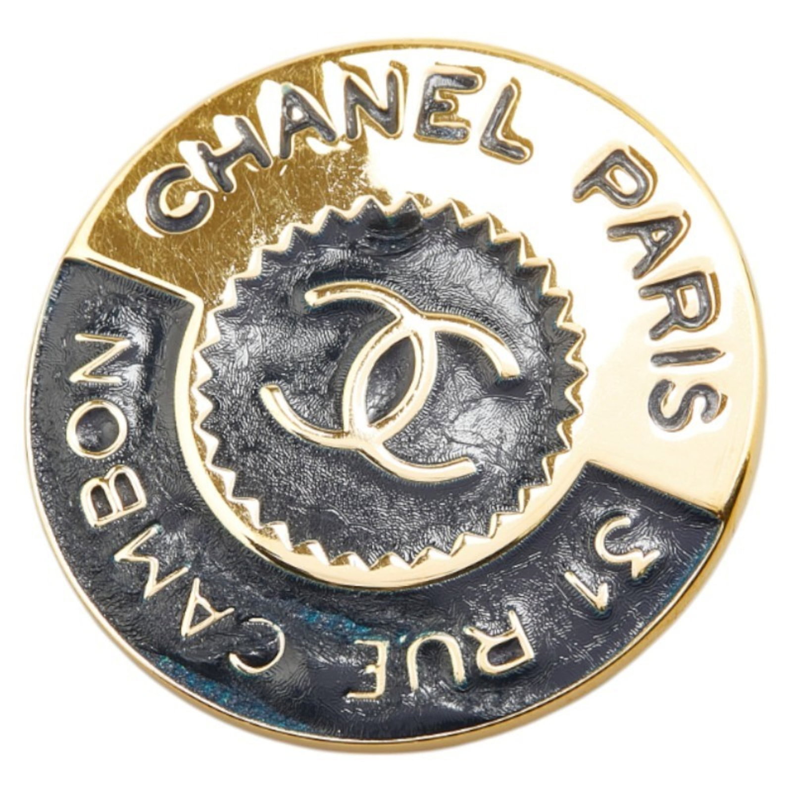 Brooch Chanel: Brooch Chanel This listing features Brooch Chanel. Item specifics are provided below. Item Specifics: Brand: Chanel Type: Brooch Gender: Women Finish: Black Plated Color: Black, Gold Size (Hxwxd): 4cm