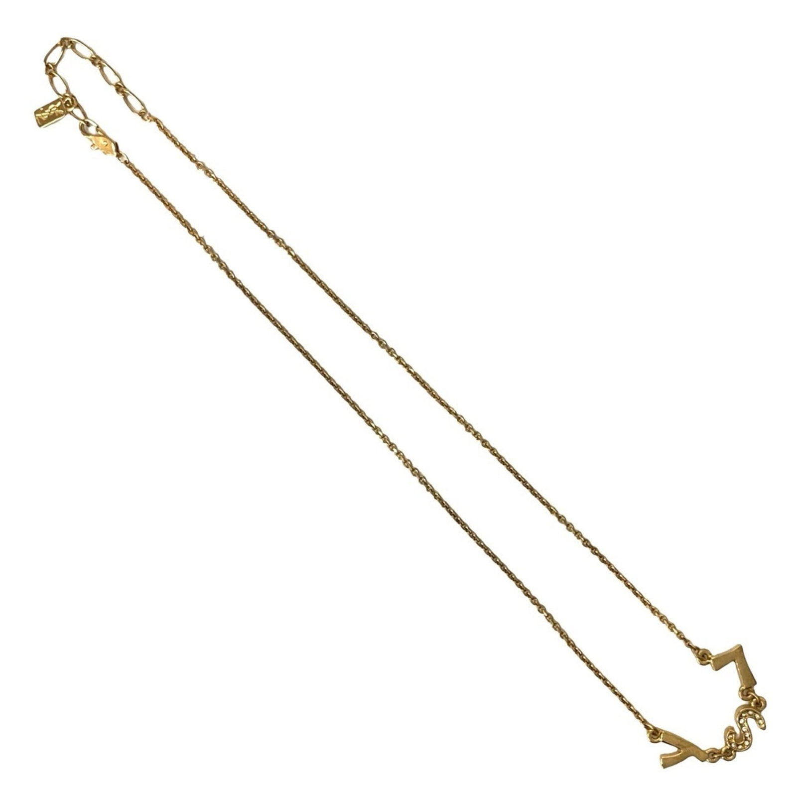 49245 Yves Saint Laurent YSL logo necklace pendant choker accessory gold (1 of 4)