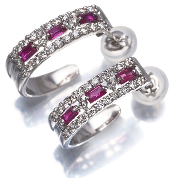 Platinum Diamond 0.15Ct/ 0.15Ct Ruby 0.14Ct/ 0.14Ct Hoop Earrings 900 (1 of 5)