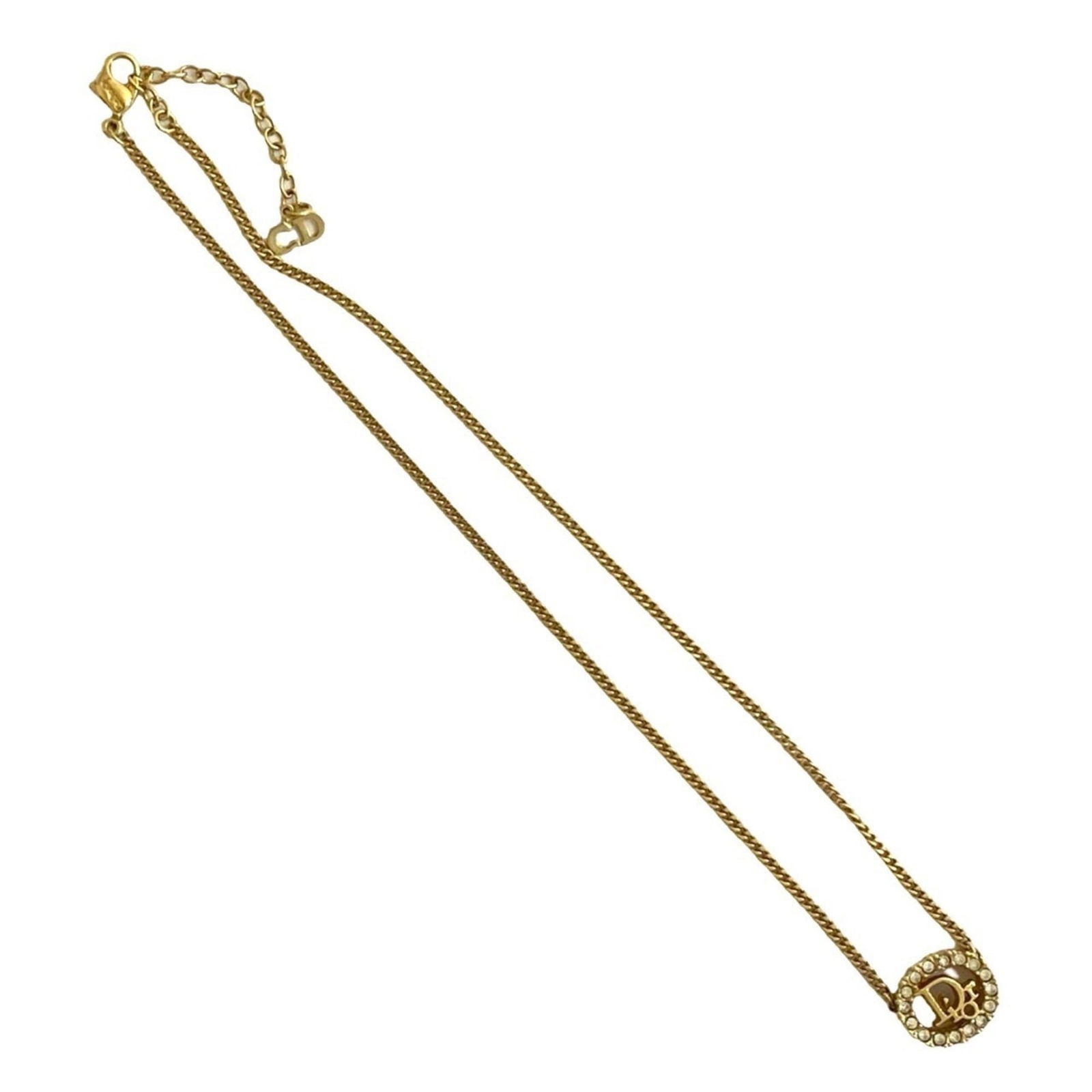 08878 Christian Dior logo motif rhinestone necklace pendant accessory gold (1 of 5)
