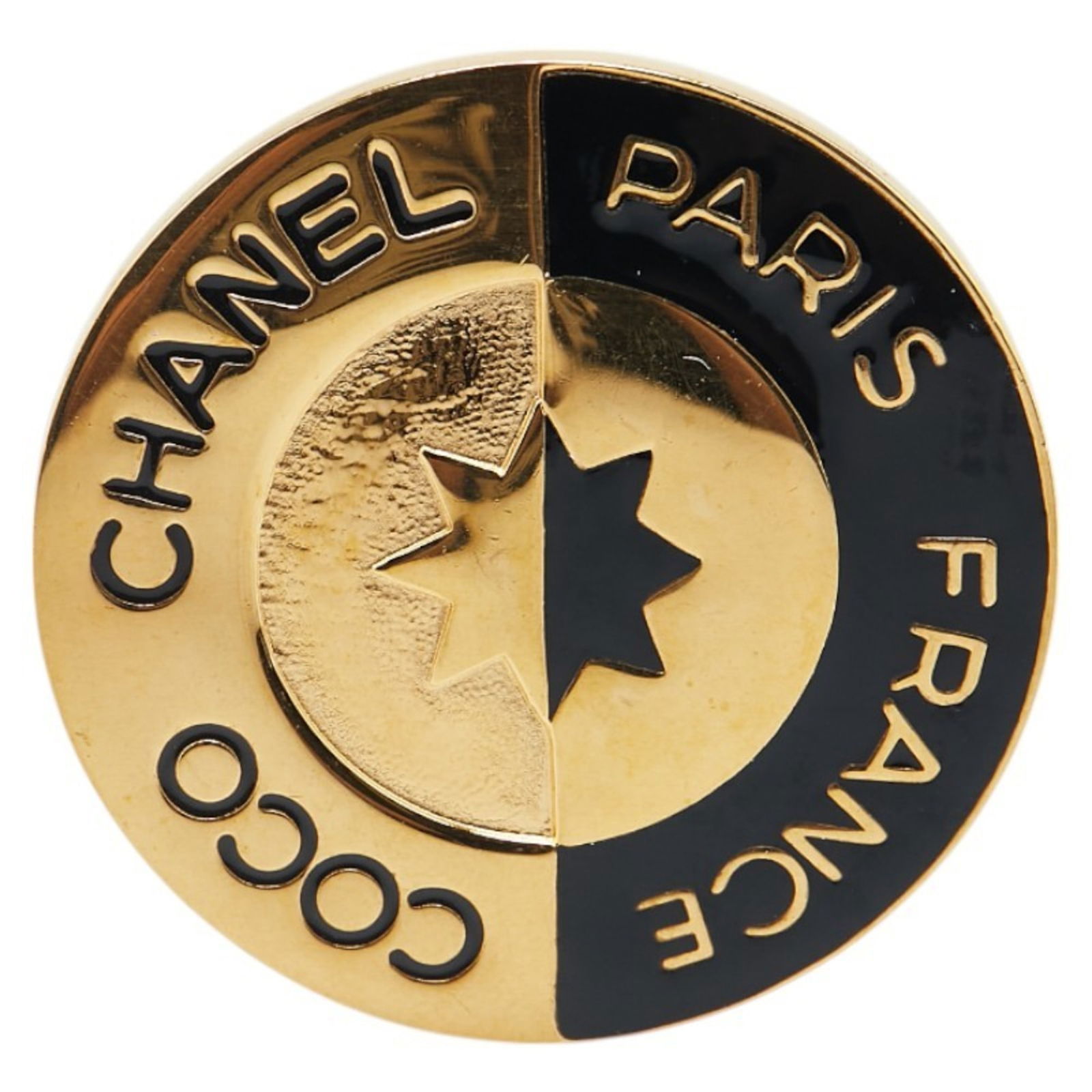 Brooch Chanel: Brooch Chanel This listing features Brooch Chanel. Item specifics are provided below. Item Specifics: Brand: Chanel Type: Brooch Gender: Women Color: Black, Gold Size (Hxwxd): 4.01cm x 4.01cm / 1.57''