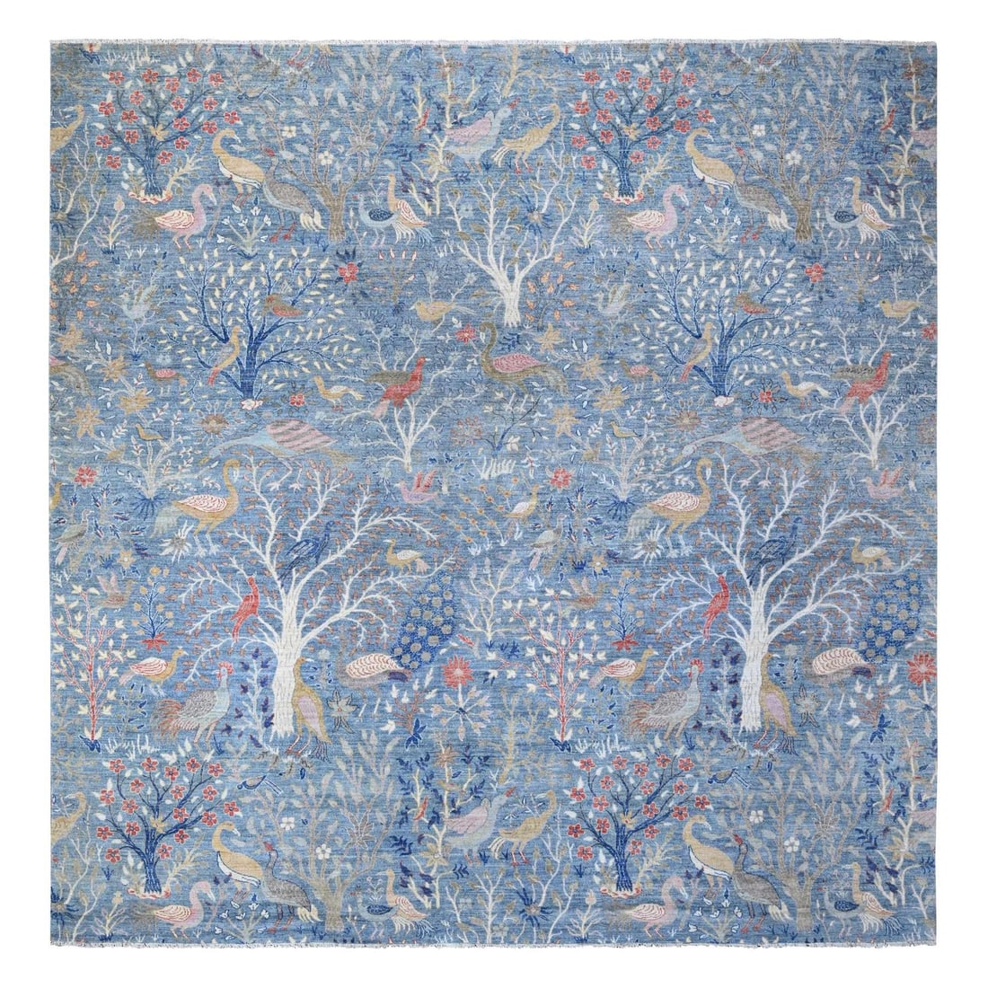 Rug 12'x12' Blue Afghan Peshawar Birds Paradise Wool Hand Knotted Square: Rug 12'x12' Blue Afghan Peshawar Birds Paradise Wool Hand Knotted Square This listing features Rug 12'x12' Blue Afghan Peshawar Birds Paradise Wool Hand Knotted Square. Item specifics are provided