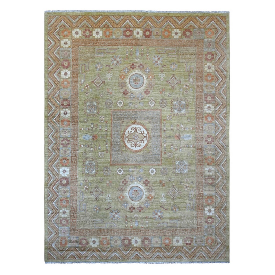 Rug 8'8"x11'9" Green Peshawar with Khotan Design Pure Wool Hand Knotted (1 of 11)