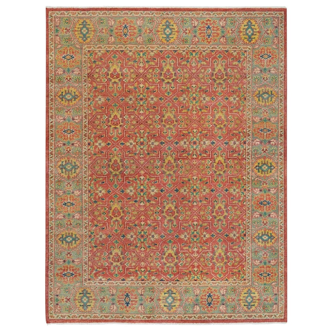 Rug 9'x11'9" Red Hand Knotted Antiqued Oushak Design Soft Wool Oriental: Rug 9'x11'9" Red Hand Knotted Antiqued Oushak Design Soft Wool Oriental This listing features Rug 9'x11'9" Red Hand Knotted Antiqued Oushak Design Soft Wool Oriental. Item specifics are provided below