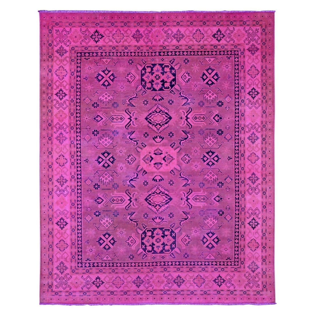 Rug 7'10"x9'7" Pink Overdyed Kazak Medallions Design Wool Hand Knotted (1 of 11)